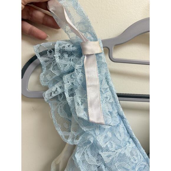 Vintage 1970s ILGWU Union Made Blue Lace Ruffle Sleeveless Maxi Dress USA - Picture 3 of 9